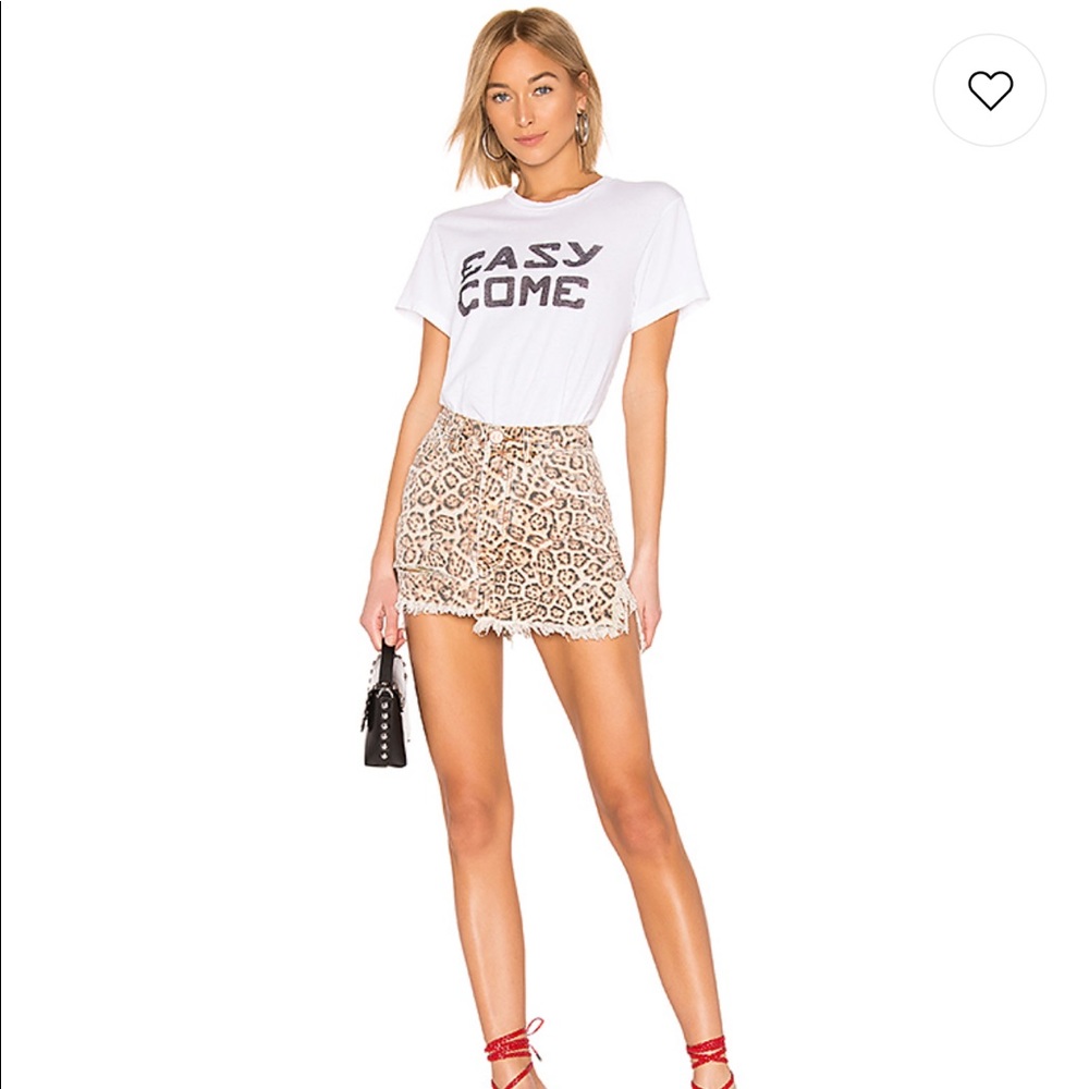 Vanguard Mid Rise Denim Skirt in Leopard